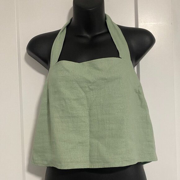 Rachel Zoe Sage Green Linen Blend Halter Neck Crop Top Size Medium - Picture 1 of 9
